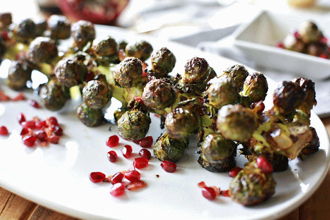 Brussels Sprouts with a Pomegranate Balsamic Reduction, by Flirting with Flavor.