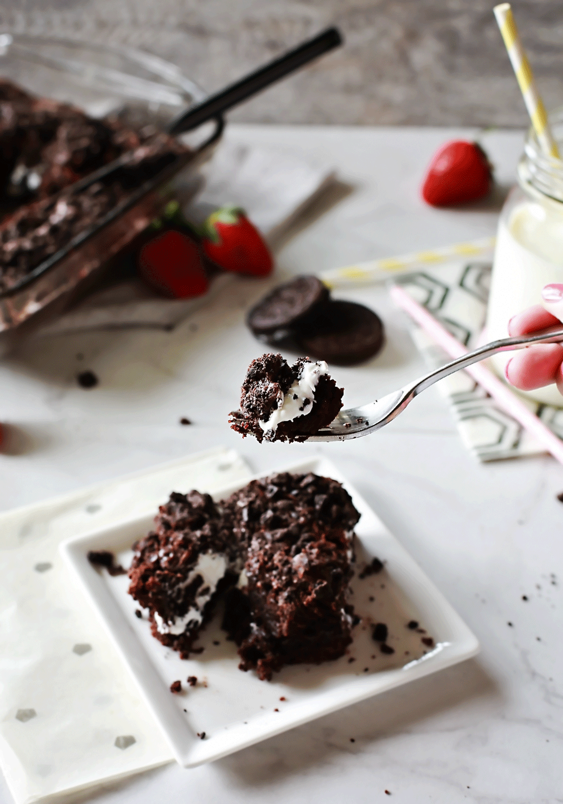 Cookie Crumble Marshmallow Cream Brownies recipe by Flirting with Flavor.