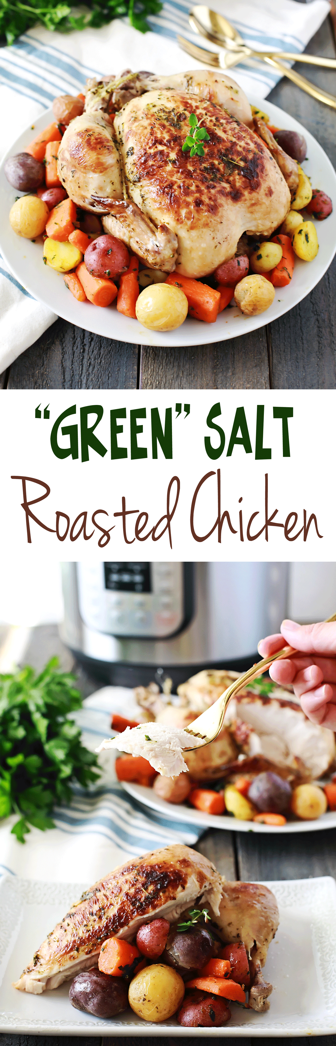 "Green Salt" Herb Slat roasted whole chicken recipe by Flirting with Flavor