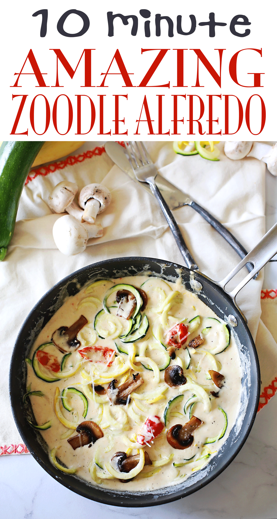 Zucchini Noodle Alfredo recipe by Flirting with Flavor. Fast and Easy delicious Zoodle Alfredo!