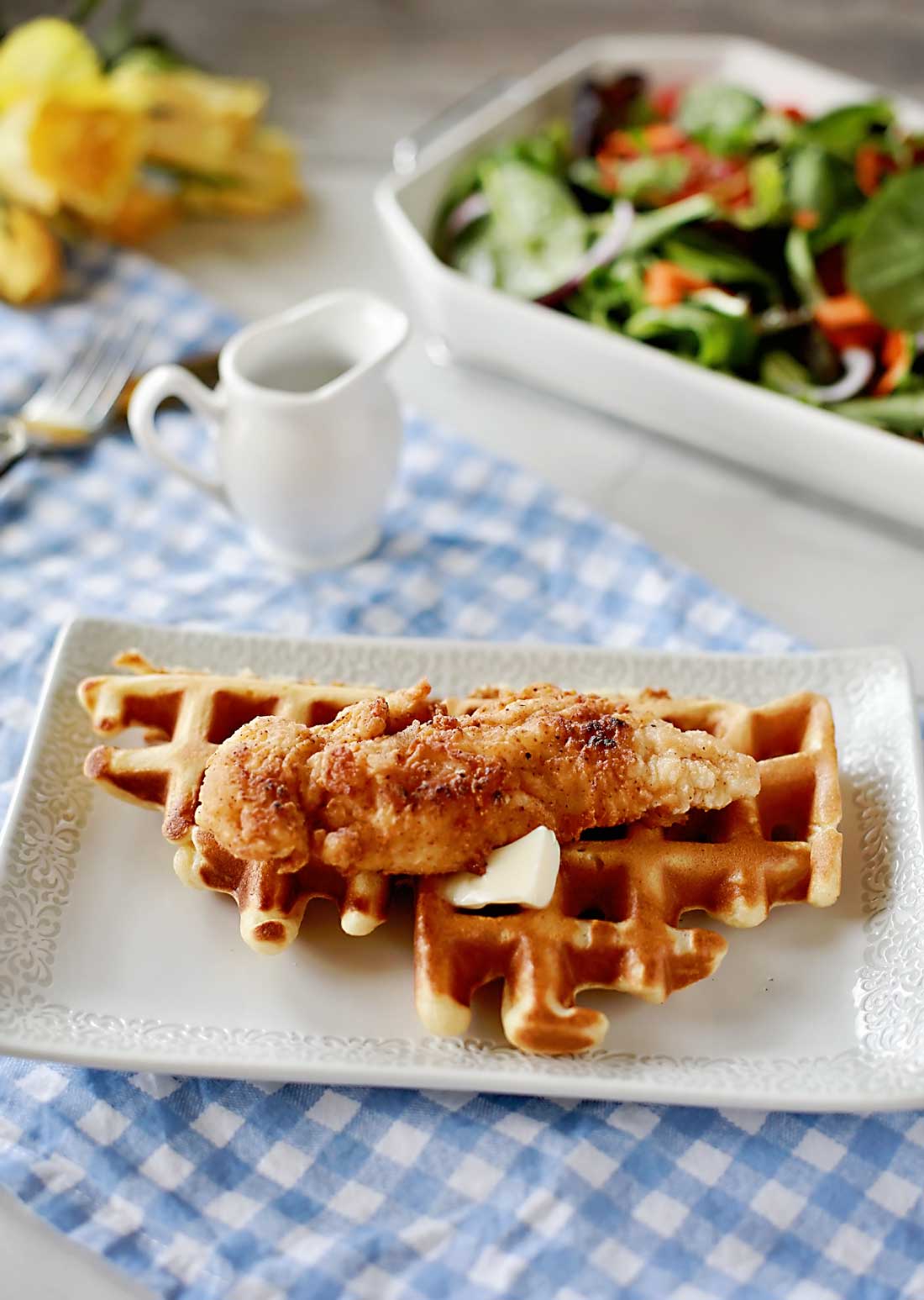 Amazing fried chicken and waffles by Flirting with Flavor