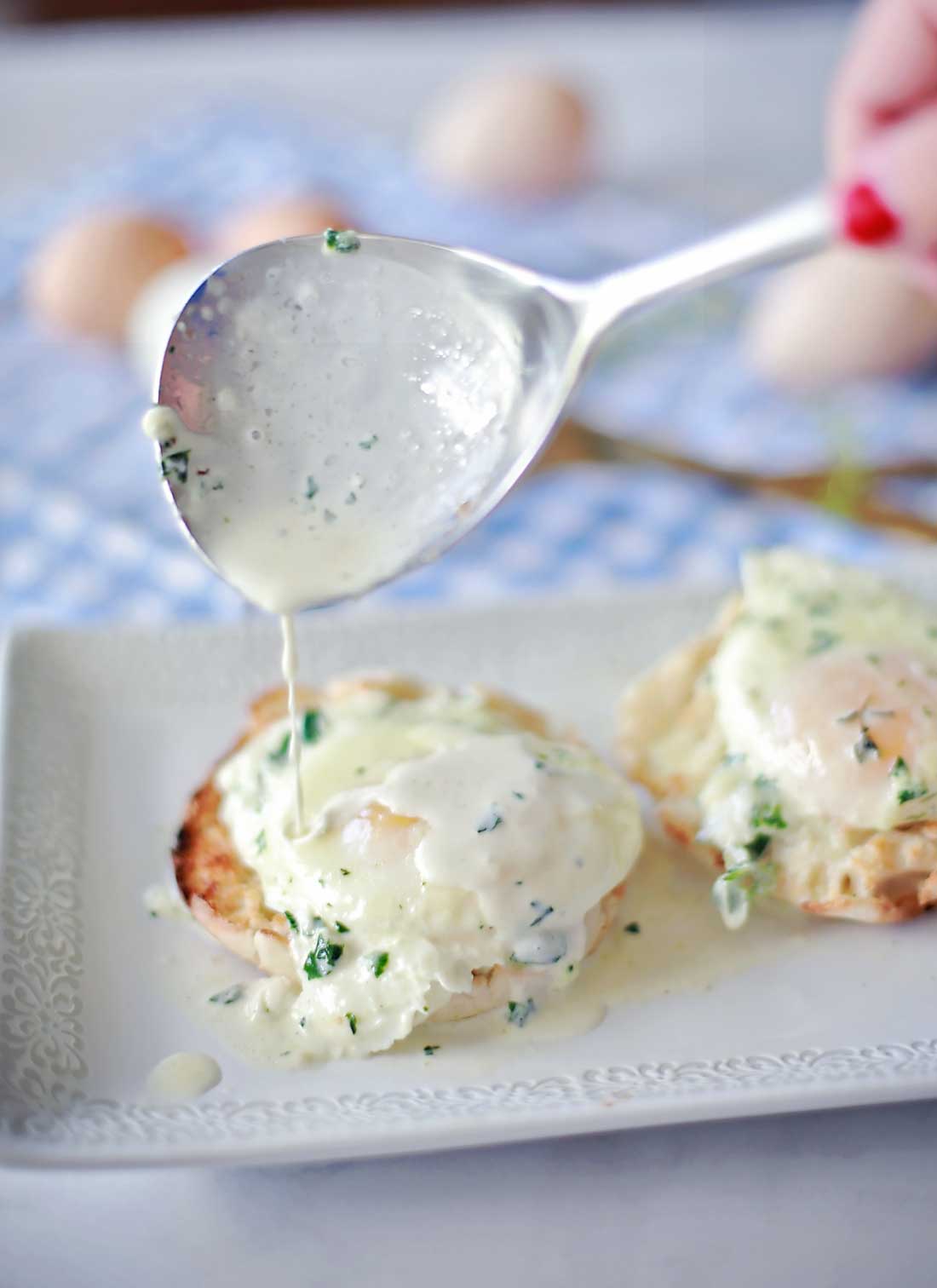 This eggs with herbs and cream over an english muffin was the best breakfast i've had in a LONG time!!! and it only took ten minutes!