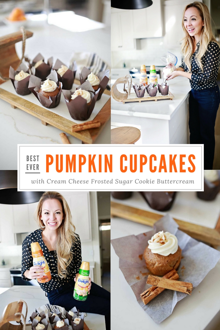 Amazing pumpkin spice cupcakes with frosted sugar cookie cream cheese frosting!