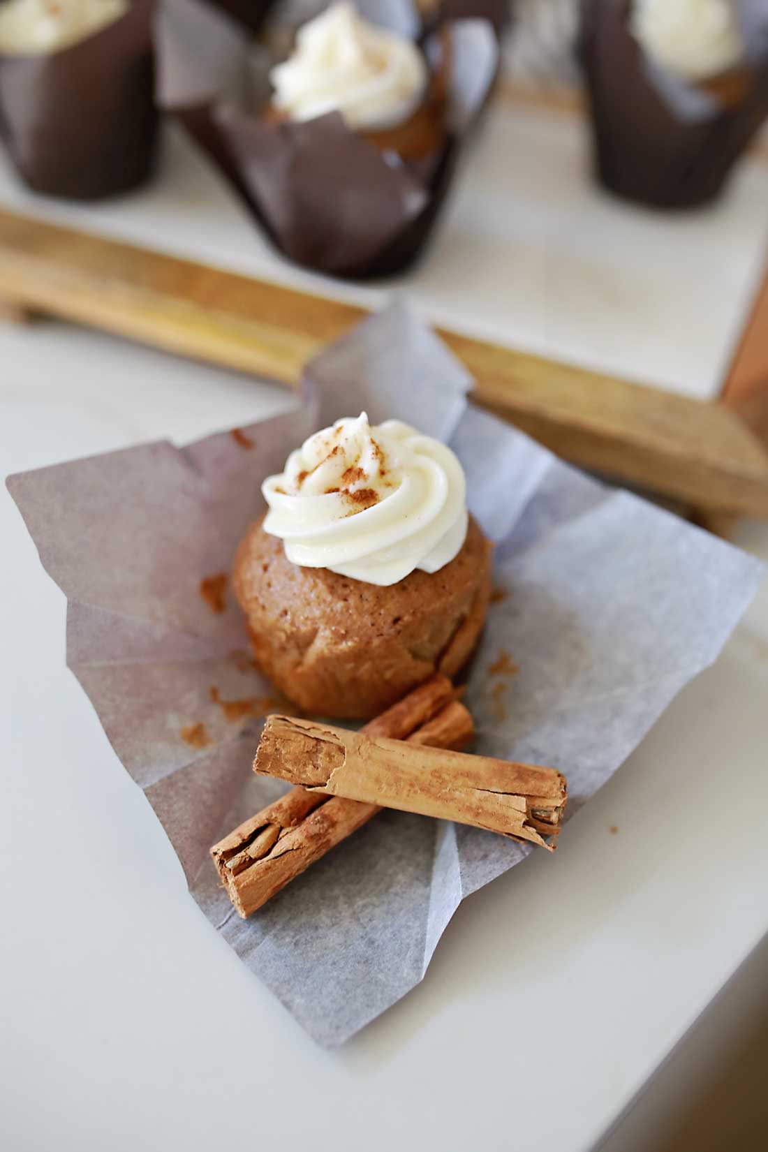 moist yet fluffy pumpkin spice cupcakes with frosted sugar cookie cream cheese frosting!