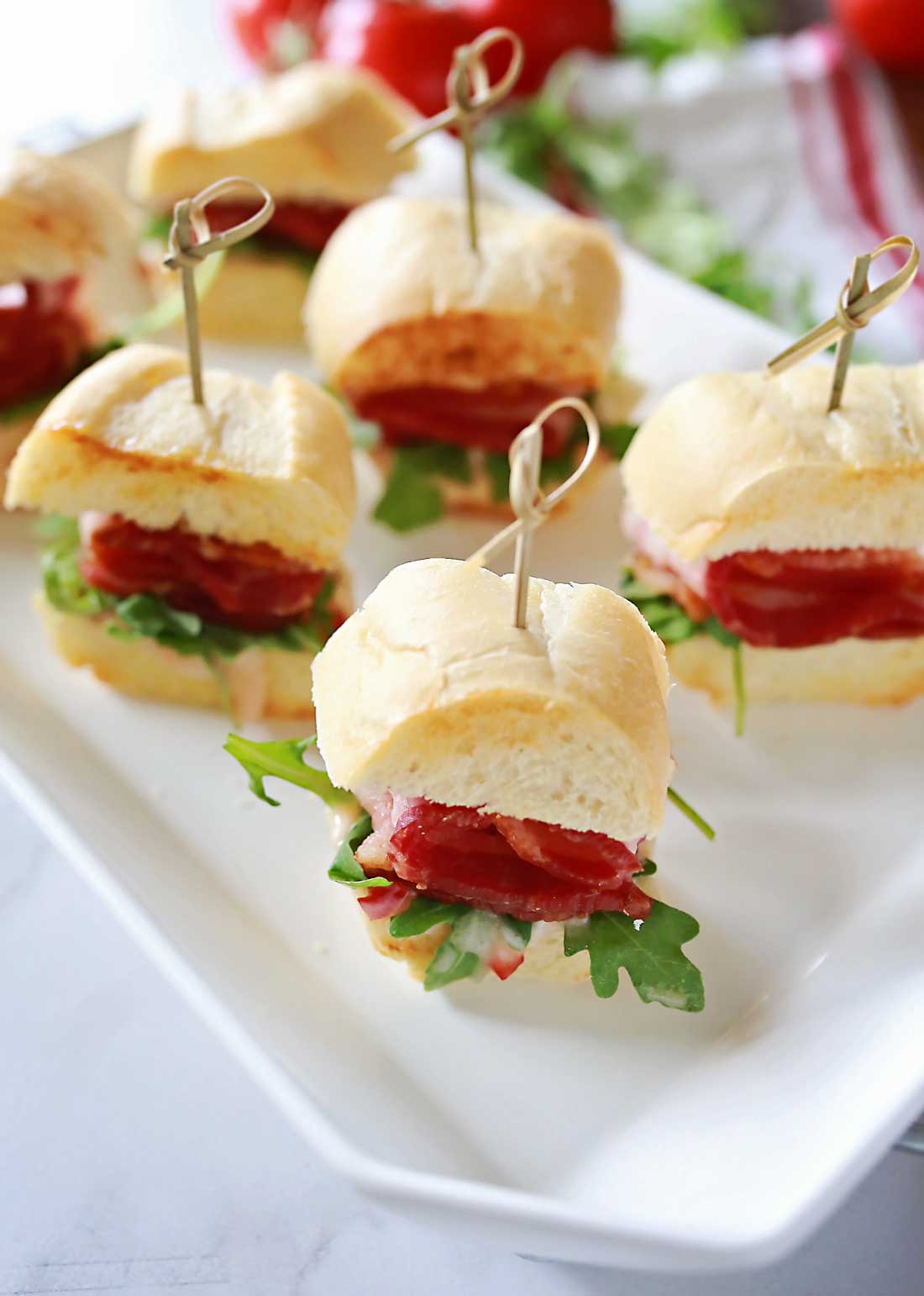 BLT sliders and sun dried tomato aioli 