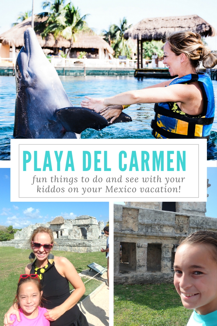 Swimming with dolphins and visiting the ruins in Playa del Carmen.