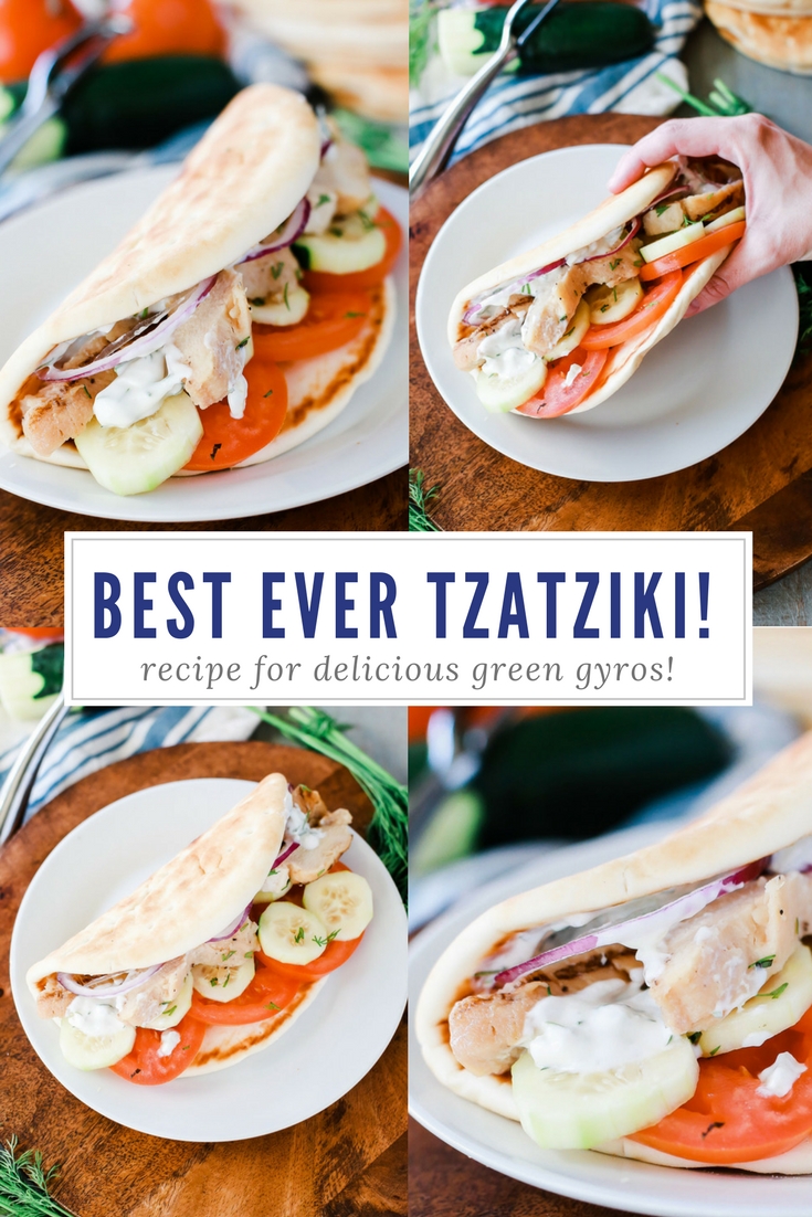 Homemade tzatziki that is sooo good with delicious greek pita gyros