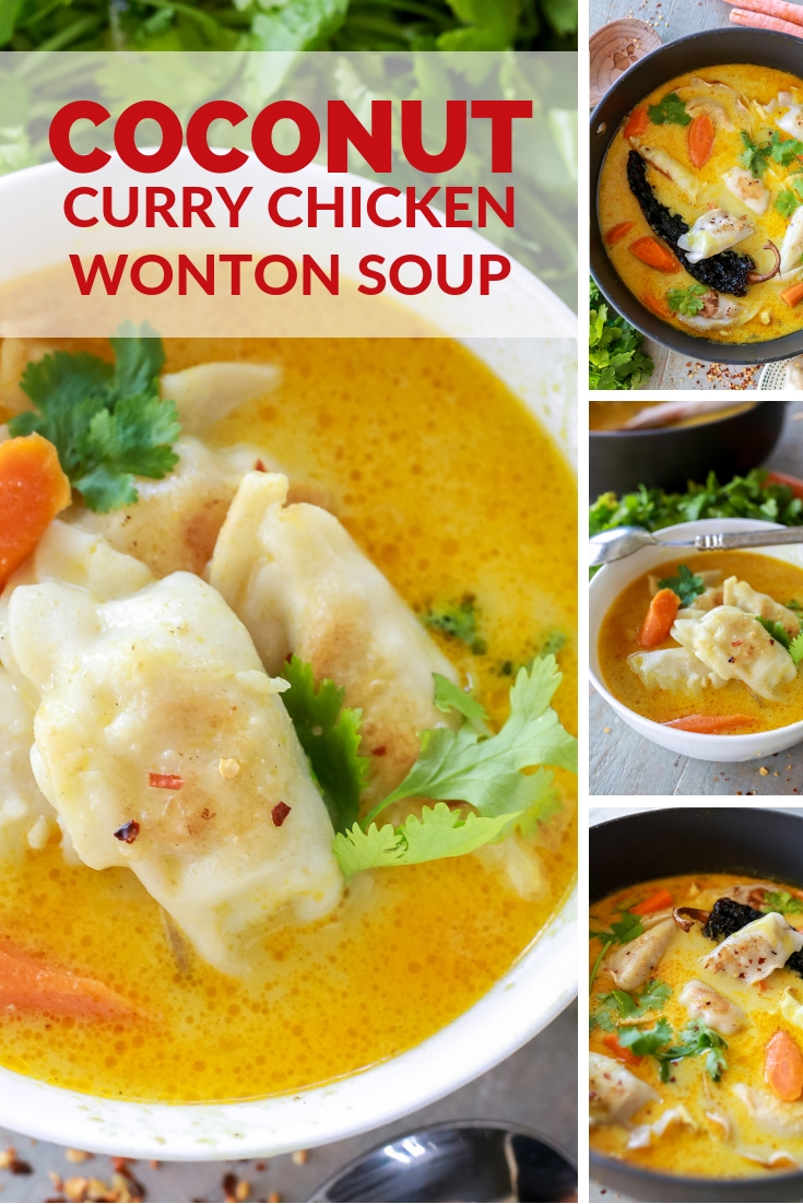15 minute coconut curry soup with chicken potstickers! SOOOO good and fast and easy recipe for chicken curry soup!