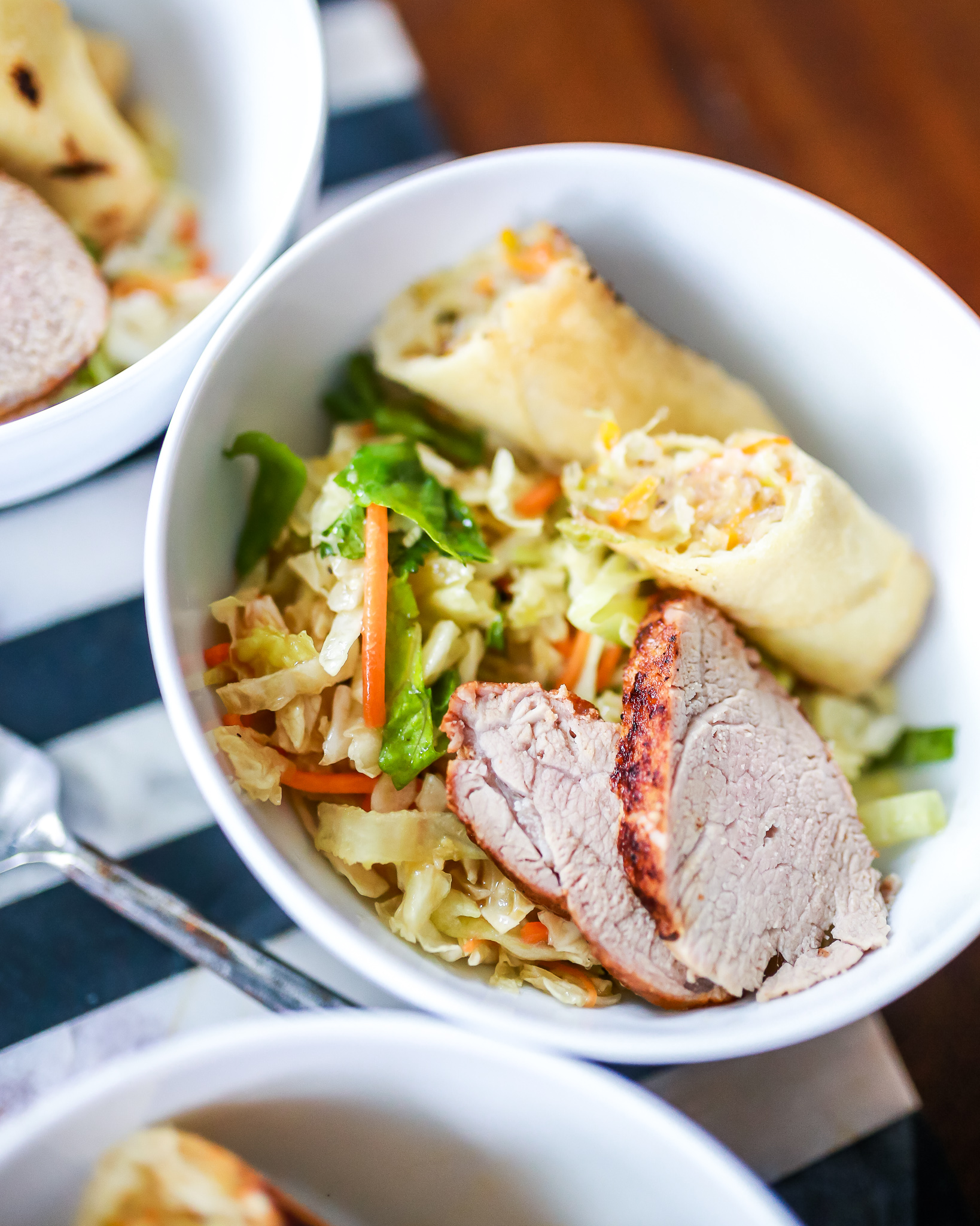 Lemon Rosemary roasted pork tenderloin with asian salad