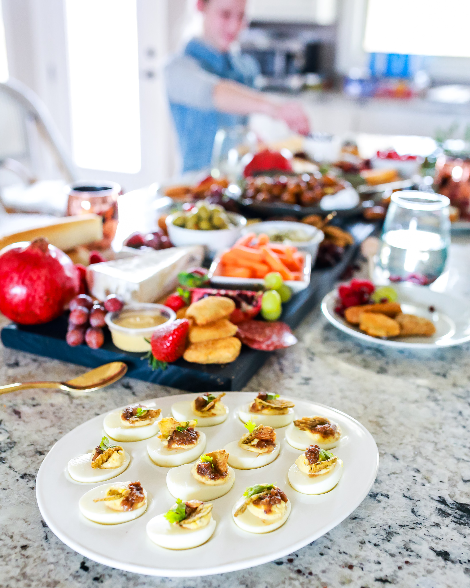 Deviled eggs with crispy jalapeños and bacon jam!